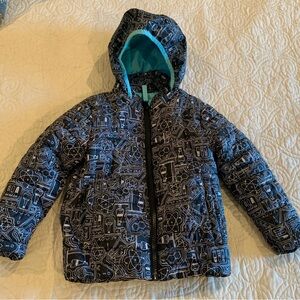 Cat & Jack Kids Science Print Puffer Jacket - Black and Teal